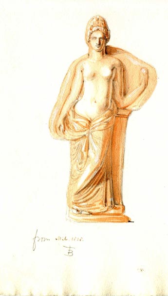 221 female figure leaning against a column,